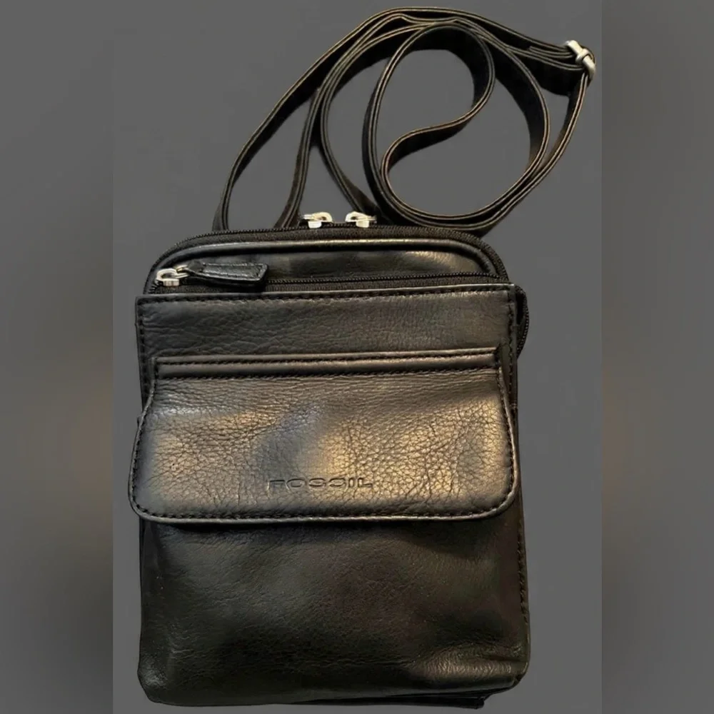 FOSSIL- Black Leather Crossbody Bag - Picture 1 of 5